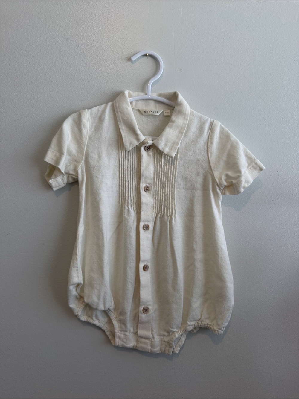 Noralee Henry Cream Baby Romper with Button Front
